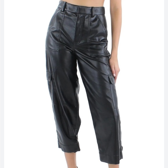 NWT Hellessy Black Vegan Leather Cargo Pants - Picture 1 of 11